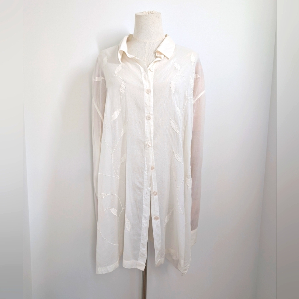 Off White Embroidery Button Down